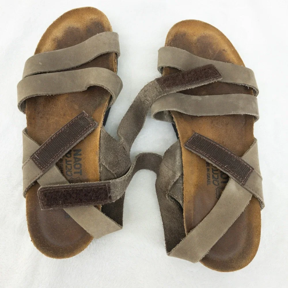 Naot‎ Kayla Sandals Womens US 6 EU 37 Gray Leather Cork Adjustable Straps